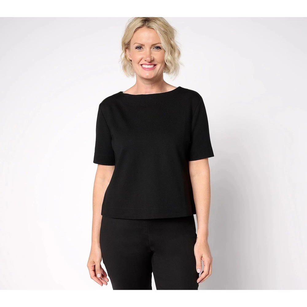Isaac Mizrahi Live! Sublime Stretch Ponte Elbow Sleeve Boat Pitch Black,X-Large